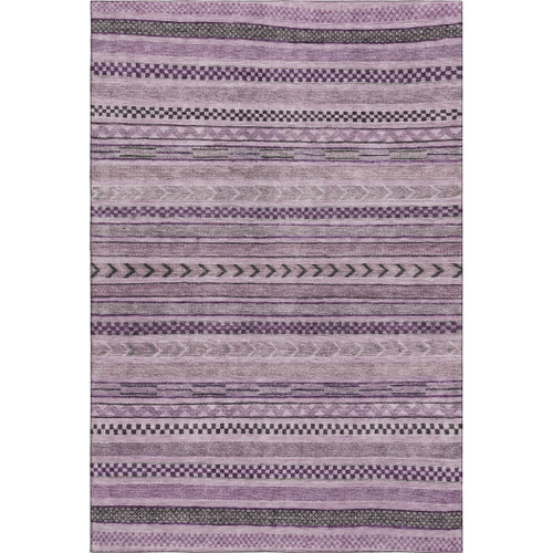 10' X 14' Plum And Gray Striped Washable Area Rug With UV Protection