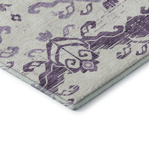 8' Purple And Ivory Medallion Washable Round Rug With UV Protection