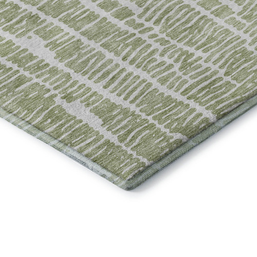 10' X 14' Artichoke Green And Ivory Vermicular Washable Area Rug With UV Protection