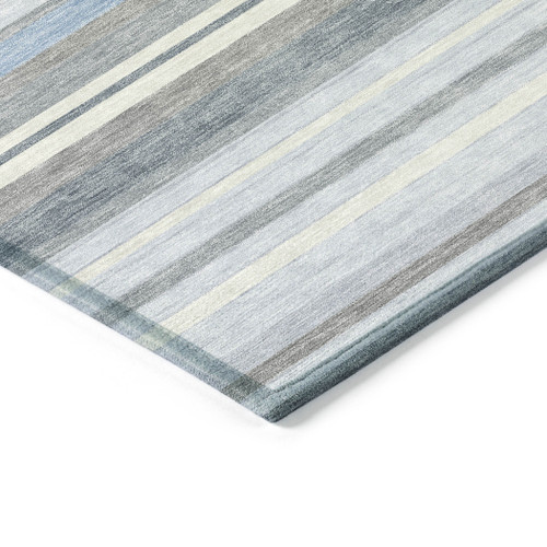 8' X 10' Sky Blue And Ivory Striped Washable Indoor Outdoor Area Rug