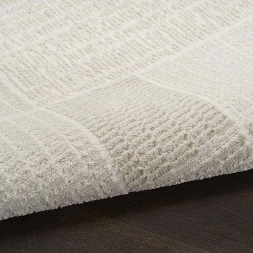 6' Ivory And Light Taupe Geometric Runner Rug
