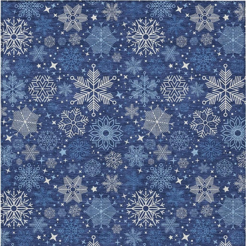 3' X 5' Navy Blue Ivory And Sky Blue Snowflake Washable Indoor Outdoor Area Rug
