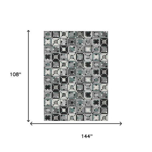 9' X 12' Gray And Black Patchwork Washable Indoor Outdoor Area Rug