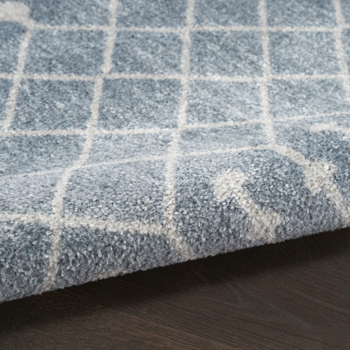 8' X 10' Blue and Ivory Moroccan Power Loom Washable Area Rug