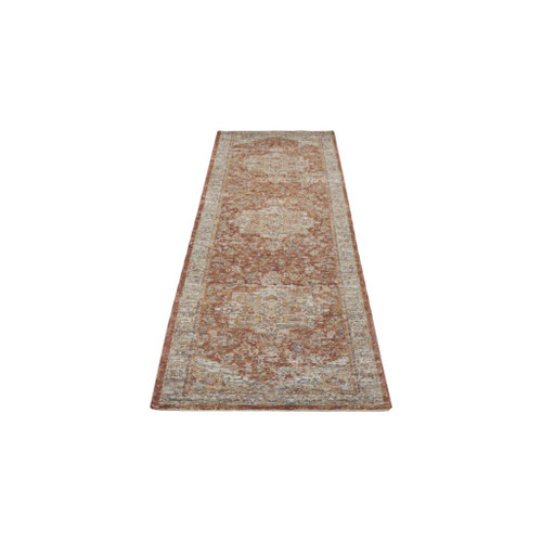 10' Ivory And Red Floral Medallion Distressed Runner Rug