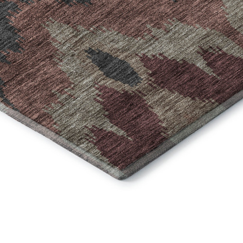 10' X 14' Burgundy Beige And Charcoal Ikat Washable Area Rug With UV Protection
