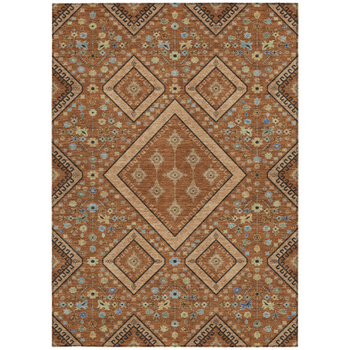 9' X 12' Orange And Copper Medallion Washable Indoor Outdoor Area Rug