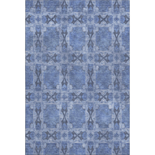 5' X 8' Denim Blue And Ivory Floral Medallion Washable Area Rug With UV Protection
