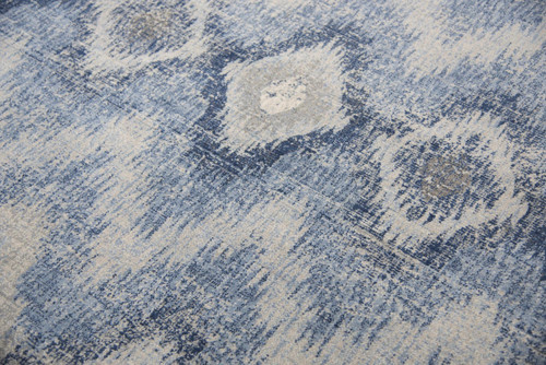 9' X 12' Blue Dark Blue And Gray New Zealand Lambs Wool Ikat Hand Carved Handmade Area Rug