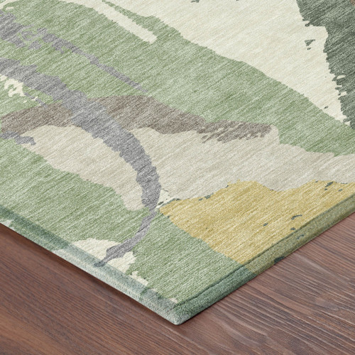 5' X 8' Green And Denim Blue Abstract Washable Indoor Outdoor Area Rug