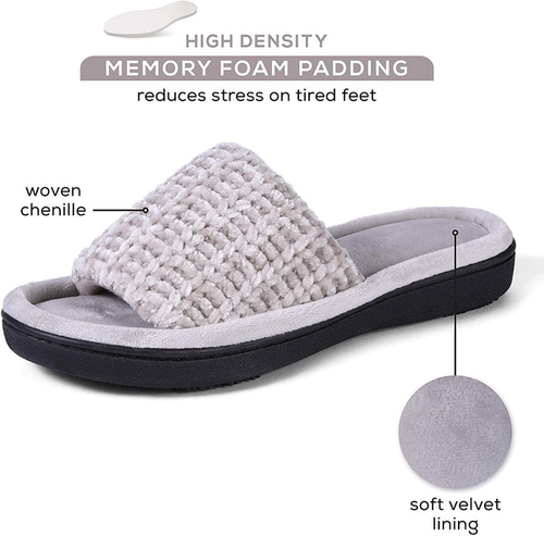 Roxoni Womens Soft Open Toe Slide Slippers, Indoor Outdoor Rubber Sole