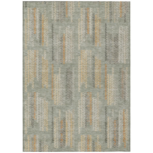 9' X 12' Green And Beige Abstract Washable Indoor Outdoor Area Rug