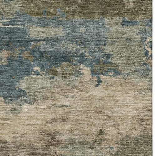 10' X 14' Teal And Beige Abstract Washable Area Rug With UV Protection