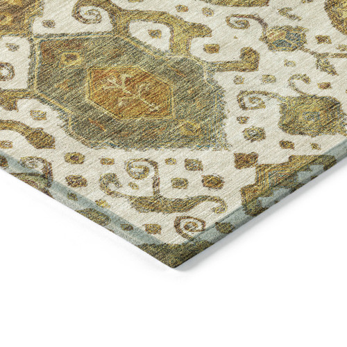 8' X 10' Ivory Brown And Gold Ikat Washable Indoor Outdoor Area Rug