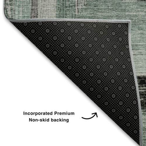 10' X 14' Pale Aqua Ivory And Gray Geometric Washable Area Rug With UV Protection