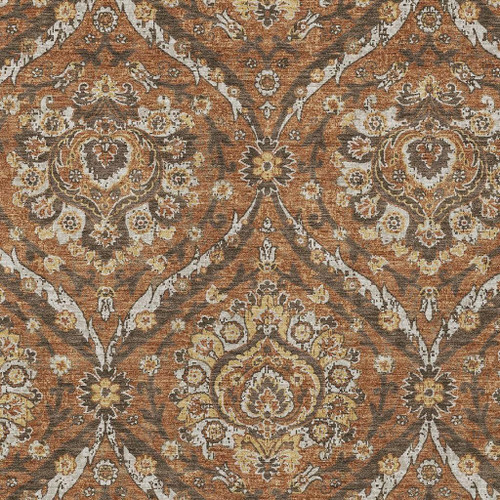 3' X 5' Orange And Green Floral Washable Indoor Outdoor Area Rug