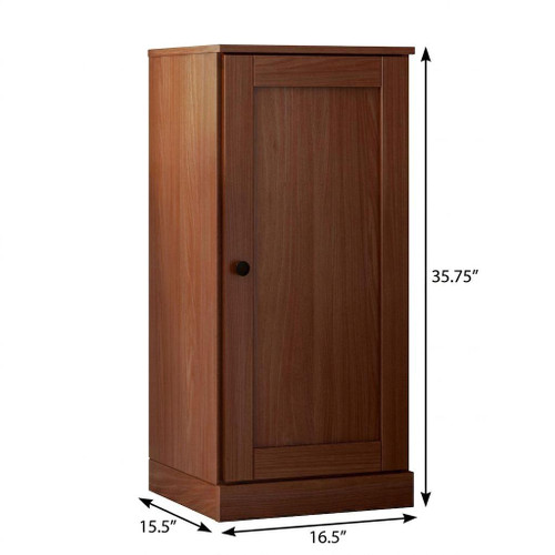 36" Coffee Solid Wood Adjustable Three Tier Library Bookcase with One Door