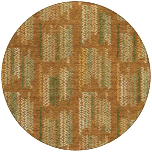 8' Terra Cotta And Brown Round Abstract Washable Indoor Outdoor Area Rug