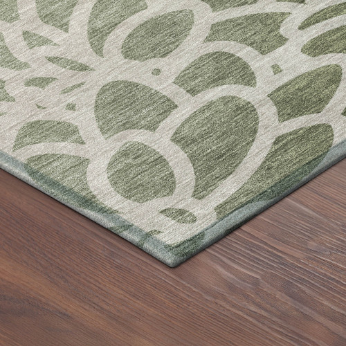 3' X 5' Lime Green And Beige Botanical Leaves Washable Indoor Outdoor Area Rug