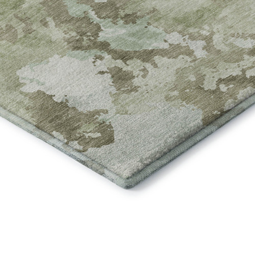 9' X 12' Artichoke Green Ivory And Sage Abstract Washable Area Rug With UV Protection