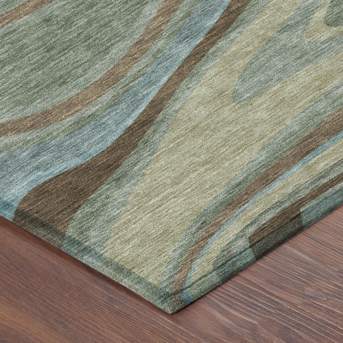 9' X 12' Green And Sage Abstract Washable Indoor Outdoor Area Rug