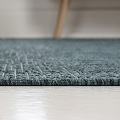 8' Turquoise And Cream Indoor Outdoor Runner Rug