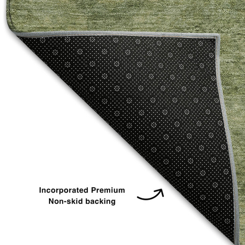 8' Artichoke Green And Sage Abstract Geometric Washable Round Rug With UV Protection