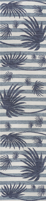 8' Navy Blue And Cream Floral Indoor Outdoor Runner Rug