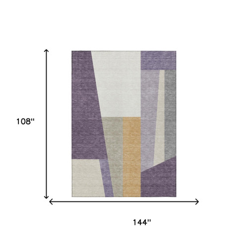 9' X 12' Plum And Lavender Geometric Washable Indoor Outdoor Area Rug