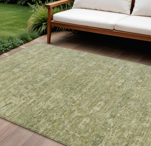 8' X 10' Sage And Ivory Ikat Washable Indoor Outdoor Area Rug