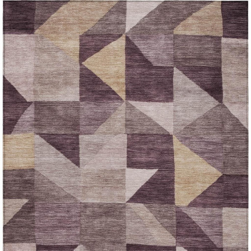 3' X 5' Plum And Wheat Geometric Washable Indoor Outdoor Area Rug