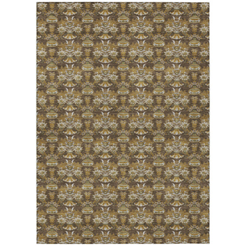 10' X 14' Chocolate And Copper Floral Washable Indoor Outdoor Area Rug
