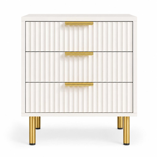 24" White Wood Ribbed Texture Three Drawer Nightstand