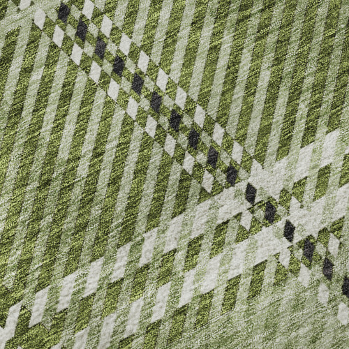 5' X 8' Green And Ivory Plaid Washable Area Rug With UV Protection