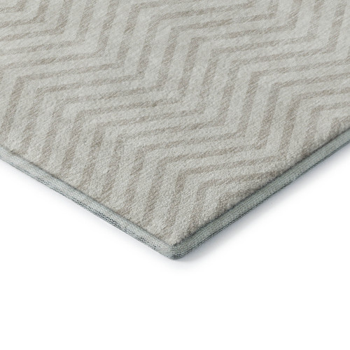 8' Ivory And Beige Chevron Washable Round Rug With UV Protection