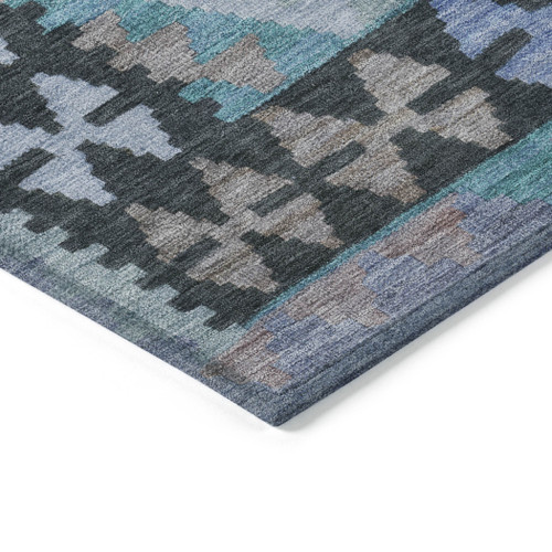 3' X 5' Teal Blue Charcoal And Copper Tribal Washable Indoor Outdoor Area Rug
