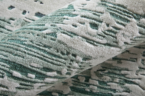 10' X 14' Green And White Abstract Hand Tufted Area Rug