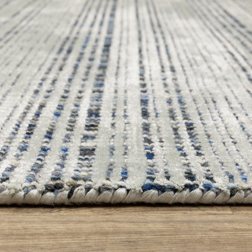 10' X 13' Gray And Blue Striped Hand Tufted Area Rug