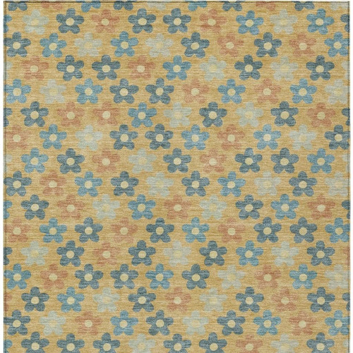 3' X 5' Gold And Copper Floral Washable Indoor Outdoor Area Rug