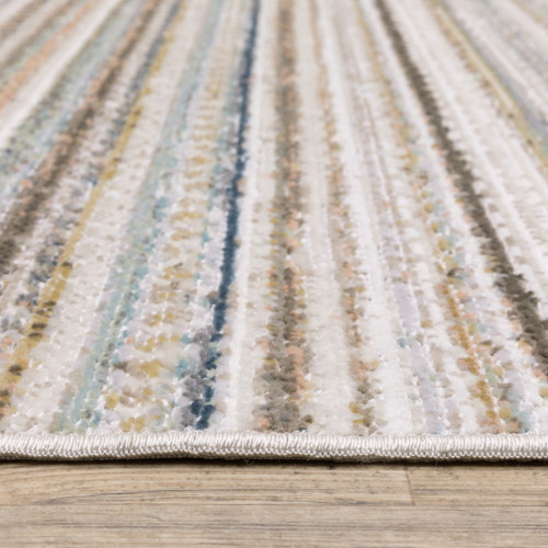 5' X 8' Beige And Navy Blue Striped Area Rug