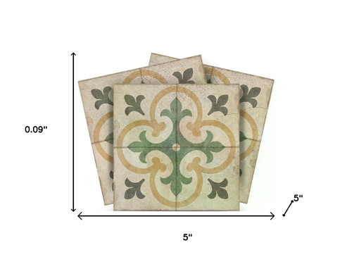 5" x 5" Green Vinyl Arabesque Peel And Stick Removable Tiles