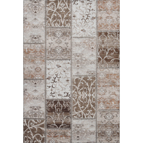 10' X 14' Beige And Ivory Patchwork Distressed Washable Area Rug With UV Protection