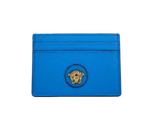 Versace Mini Medusa Blue Leather Slim Card Case Wallet