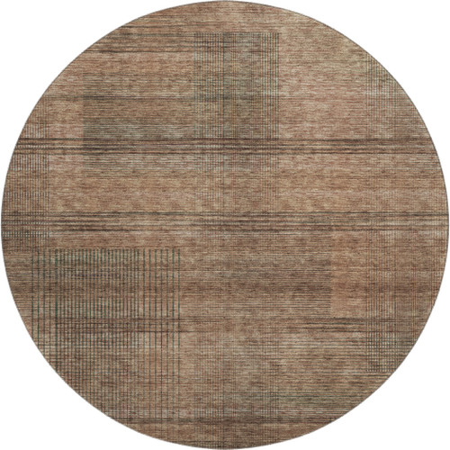 8' Rust And Gray Striped Washable Round Rug With UV Protection