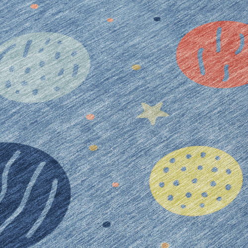 8' Blue And Navy Blue Round Floral Washable Indoor Outdoor Area Rug