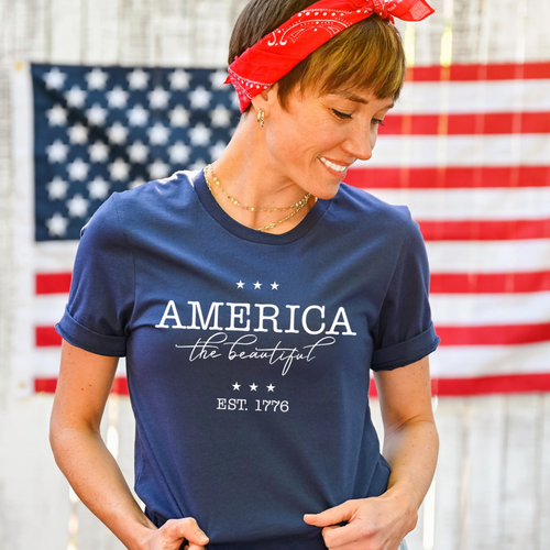 Women's Retro America the Beautiful Patritic T-Shirt 