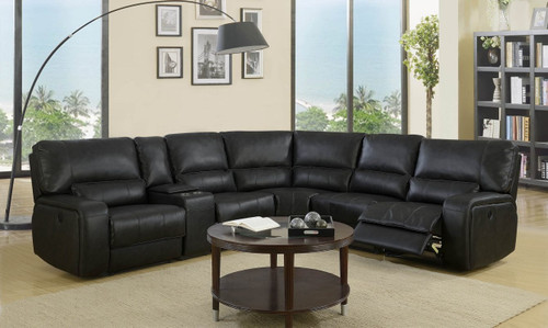 246'" X 40'" X 41'" Modern Black Leather Sectional With Power Recliners