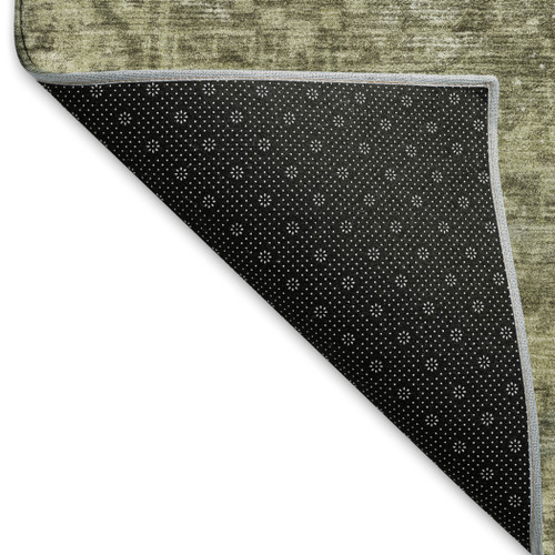 8' Olive Green And Silver Oriental Washable Area Rug With UV Protection