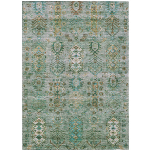 5' X 8' Sage And Gold Tribal Washable Indoor Outdoor Area Rug