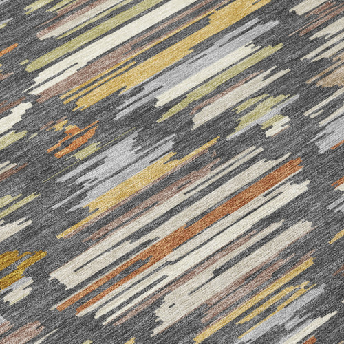 8' Charcoal And Gray Round Southwestern Washable Indoor Outdoor Area Rug